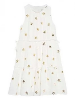 Mintie By Mint Velvet Girls Sequin Star Tiered Dress - Ivory