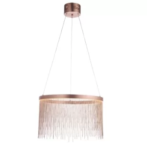 Zelma LED Pendant Light Fine Copper Chain Waterfall Effect Brushed Copper, Warm White