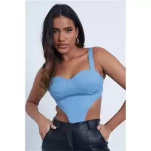 I Saw It First Mid Wash Corset Denim Top - Blue