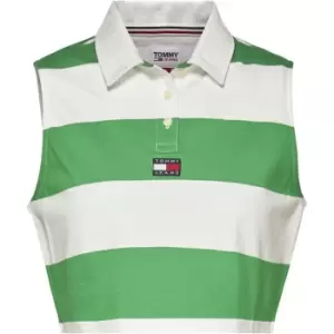 Tommy Jeans Tjw Crop Badge Stripe Sl Polo - Green