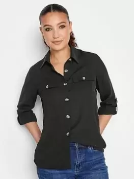 Long Tall Sally Black Long Sleeve Utilty Shirt, Black, Size 16, Women