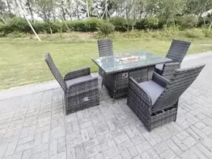 Fimous 4 Seater Outdoor Dark Grey Rattan Lounge Complete Dining Set with Gas Fire Pit