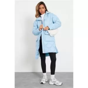 I Saw It First Onion Quilted Longline Puffer Jacket - Blue