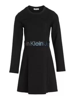 Calvin Klein Jeans Girls Punto Tape Long Sleeve Dress - CK Black, Size 10 Years, Women