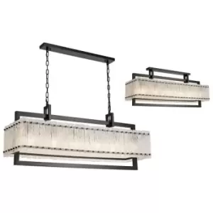 Luminosa Lighting - Large Rectangular Ceiling Pendant, 12 Light E27, Matt Black, Crystal Sand Glass