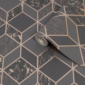 Superfresco Vittorio Charcoal Geometric Metallic effect Smooth Wallpaper