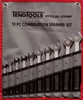 Teng Tools 6510mm 10 Piece Combination Spanner Set in Tool Roll