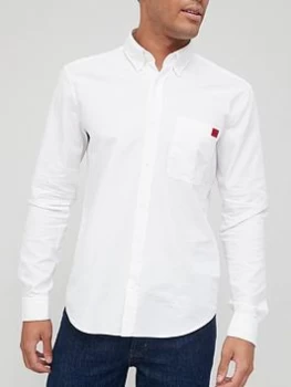 Hugo Boss Evito Red Patch Logo Oxford Shirt White Size 2XL Men