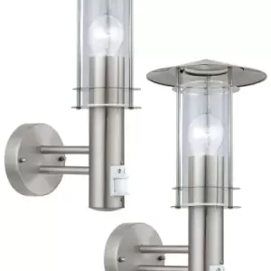 2 PACK IP44 Outdoor Wall Light & PIR Sensor Stainless Steel Lantern 60W E27