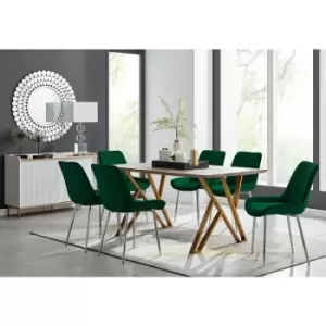 Taranto Oak Effect Dining Table and 6 Green Pesaro Silver Leg Chairs - Green