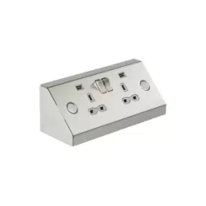 Knightsbridge 13A 2G Mounting Switched Socket with Dual USB Charger (2.4A) - Stainless Steel with grey insert