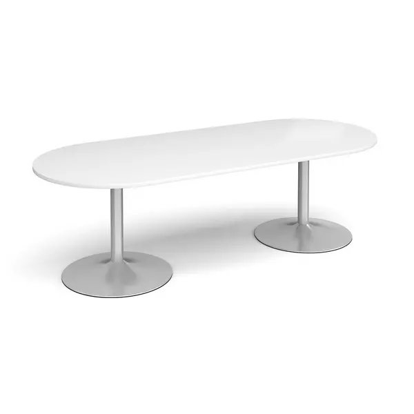 Trumpet Base Radial Boardroom Table with Silver Base 2400mm - White