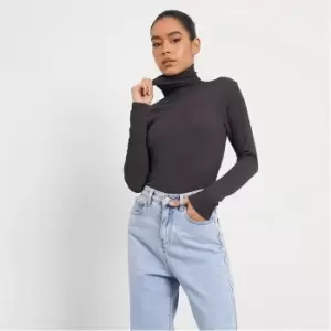 I Saw It First Roll Neck Rib Bodysuit - Grey