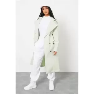 I Saw It First Sage Petite Maxi Trench Coat With Belt - Green