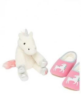 Joules Girls Unicorn Slippers and Toy Set - Pink, Size S