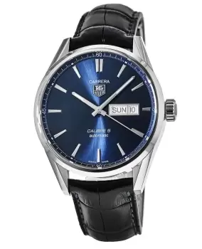 Tag Heuer Carrera Calibre 5 Day-Date Automatic Blue Dial Leather Strap Mens Watch WAR201E.FC6292 WAR201E.FC6292