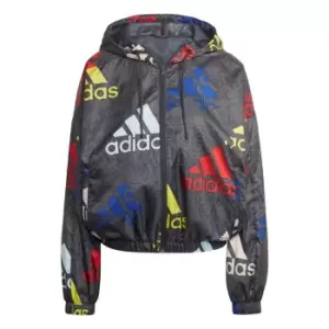 adidas Essentials Multi-Colored Logo Loose Fit Windbreake - Carbon / Multicolor / White