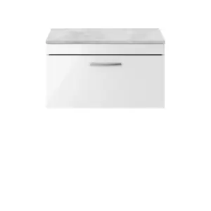 Nuie Athena 800 Wall Hung Single Drawer Vanity & Bellato Grey Worktop - Gloss White