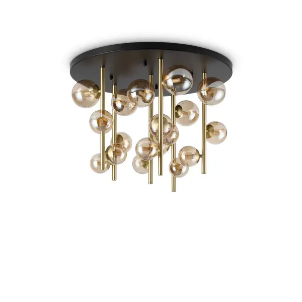 Perlage 18 Light Globe Ceiling Light Brass, Amber Glass Shade