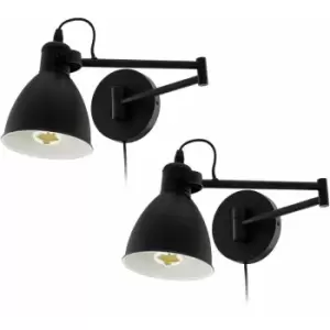 Loops - 2 pack Wall Flush Ceiling Light Colour Black Shade White Inner Moveable E27 10W