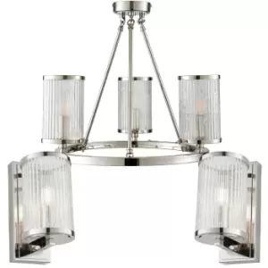 3 Lamp Ceiling & 2x Matching Wall Light Pack Bright Nickel & Ribbed Glass Shade