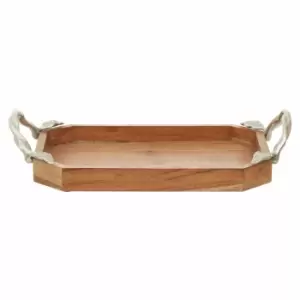 Interiors By Ph Small Rectangular Tray, Acacia Wood, Aluminium Leaf Handles