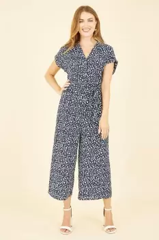 Navy Animal Print Culotte Jumpsuit