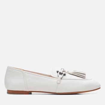 Clarks Womens Pure 2 Tassle Leather Loafers - White - UK 6