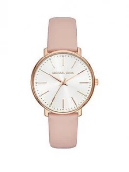 Michael Kors Silver And Rose Gold Detail Dial Pink Leather Strap Ladies Watch