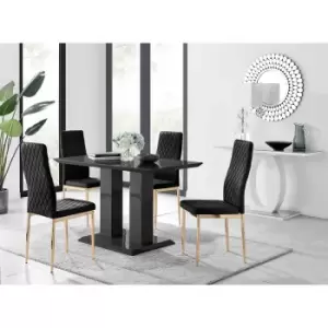 Furniture Box Imperia 4 Black Dining Table and 4 Black Velvet Milan Gold Leg Chairs