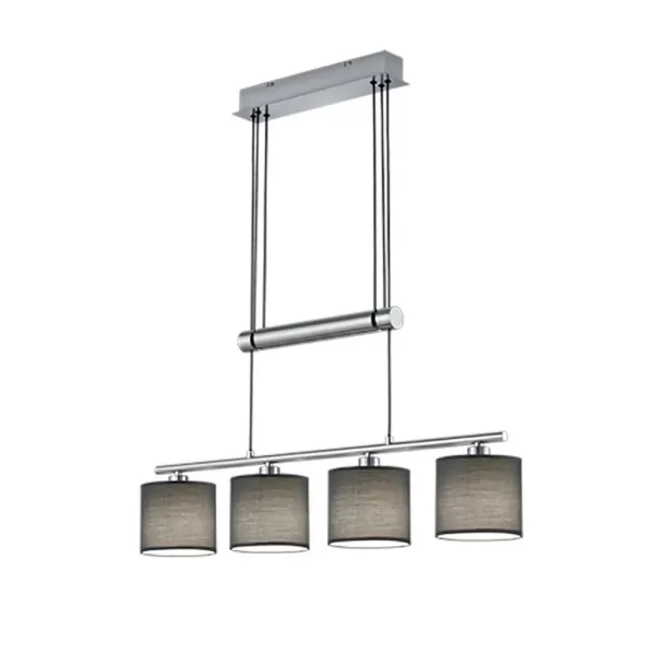 Garda Modern 4 Light Bar Pendant Ceiling Light Nickel Matt with Grey Shade