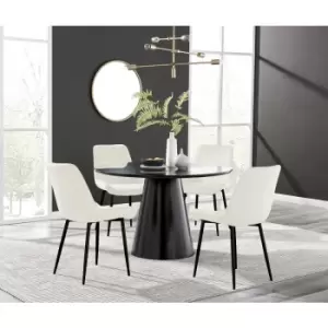 Furniturebox Palma Black Semi Gloss 120cm Round Minimalist Dining Table & 4 Cream Pesaro Black Leg Chairs