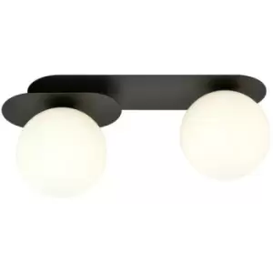 Emibig Plaza Black Globe Ceiling Light with White Glass Shades, 2x E14