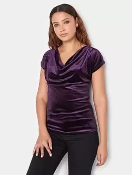 Long Tall Sally Dark Purple Velour Cowl Neck Top, Purple, Size 10, Women