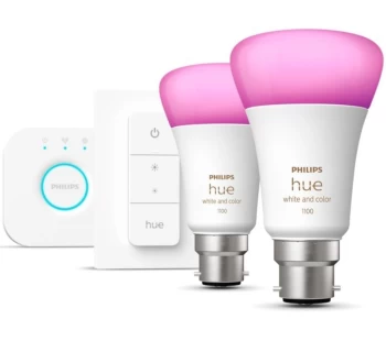 PHILIPS HUE White & Colour Ambiance Smart Lighting Starter Kit - B22, White