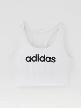 adidas Girls Linear Sports Bra - White/Black, Size 11-12 Years, Women