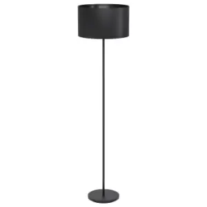 Floor Lamp Light Black Shade Round Black Fabric Long Slim Stem Bulb E27 1x40W