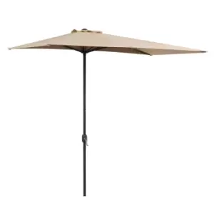 Outsunny Balcony Half Parasol Semi Round Umbrella Patio Crank Handle (2.3m, Beige)- NO BASE INCLUDED