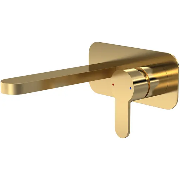 Nuie Arvan Wall Mounted 2 Tap Hole Basin Mixer With Plate - Brushed Brass