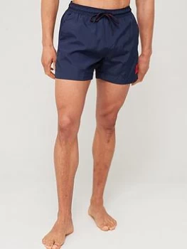 HUGO Dominica Red Patch Logo Swim Shorts - Navy Size XL Men