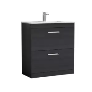 Nuie Athena 800 Floor Standing 2-drawer Vanity & Minimalist Basin - Black Woodgrain