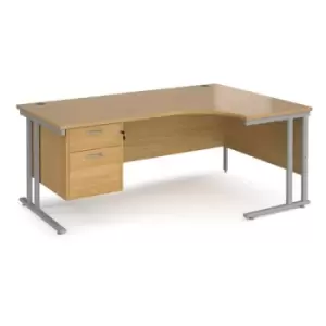 Office Desk Right Hand Corner Desk 1800mm With Pedestal Oak Top With Silver Frame 1200mm Depth Maestro 25 MC18ERP2SO