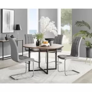 Furniturebox Adley Brown Wood 120cm Storage Dining Table & 4 Grey Murano Silver Leg Faux Leather Chairs