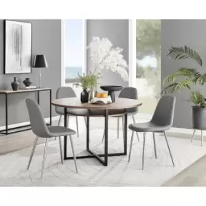 Furniturebox Adley Brown Wood 120cm Storage Dining Table & 4 Grey Corona Silver Leg Faux Leather Chairs