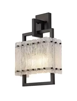 Wall Lamp, 2 Light E27, Matt Black, Crystal Sand Glass