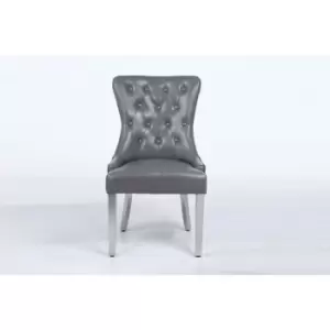 Erene Leather Aire x2 Dining Chairs in Grey with Knocker & Stud Back - Grey - Modernique