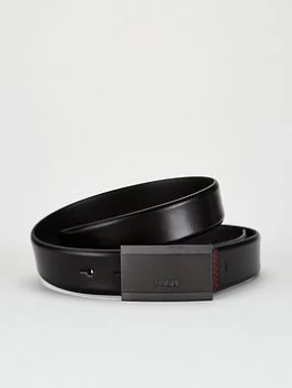 HUGO Gexter Plaque Leather Belt - Black, Size 100 Cms, Men