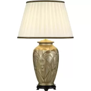 Elstead - LightBox Dian Ceramic Table Lamp Hand Painted Leaves Decor, Tall Empire Ivory Cotton Shade