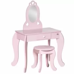 Homcom Kids Vanity Table & Stool Girls Dressing Set Make Up Desk With Mirror