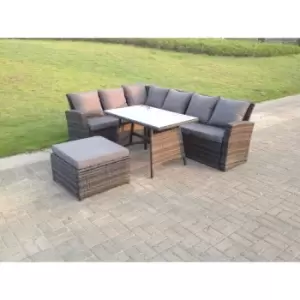 Fimous 6 Seater Outdoor Dark Grey Rattan Lounge Complete Sofa Set with Dining Table and Footstool